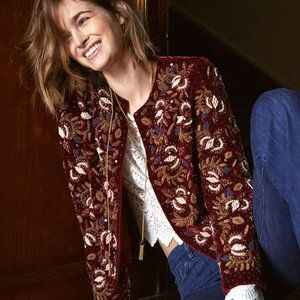 Sezane Veste Anita Bordeaux jacket velvet beaded